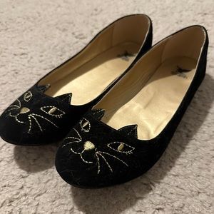 Women’s Black Velvet Cat Ballet Flats